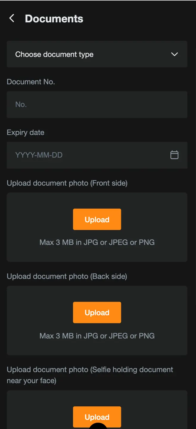 Jeetbuzz — মোবাইল documents upload স্ক্রিন
